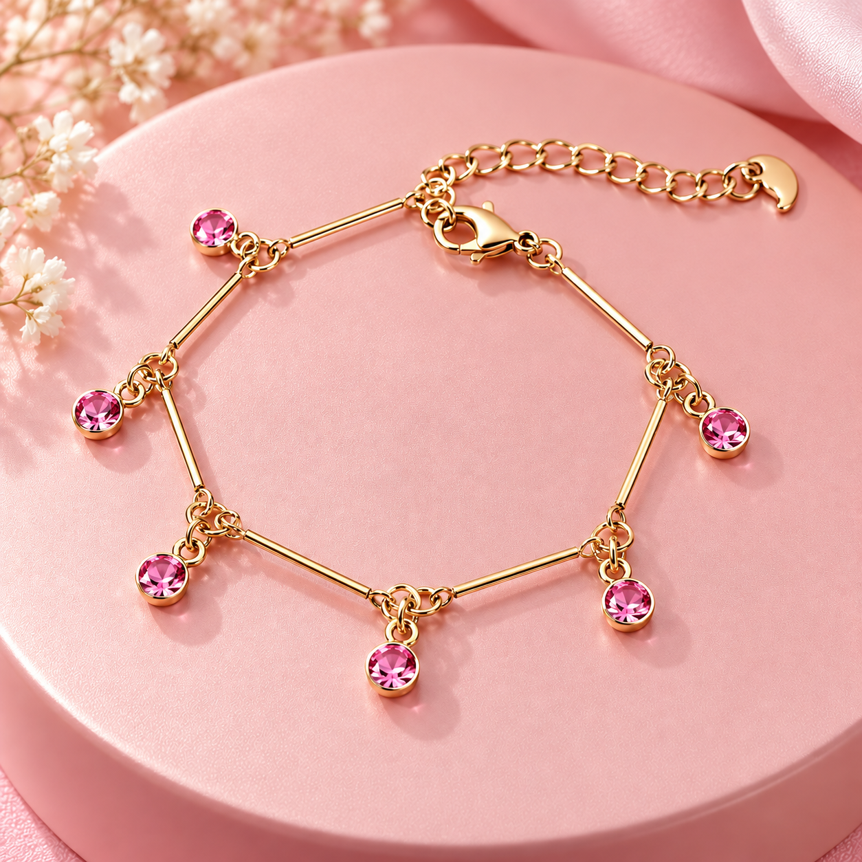 Pulseira Infantil Malha Palitinhos com Tiffanys Pink