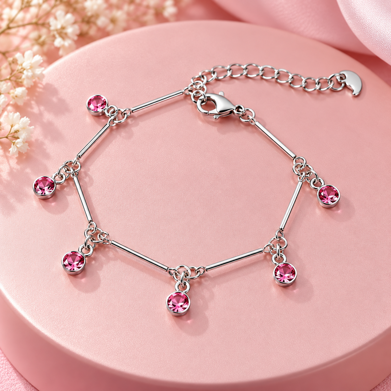 Pulseira Infantil Malha Palitinhos com Tiffanys Pink
