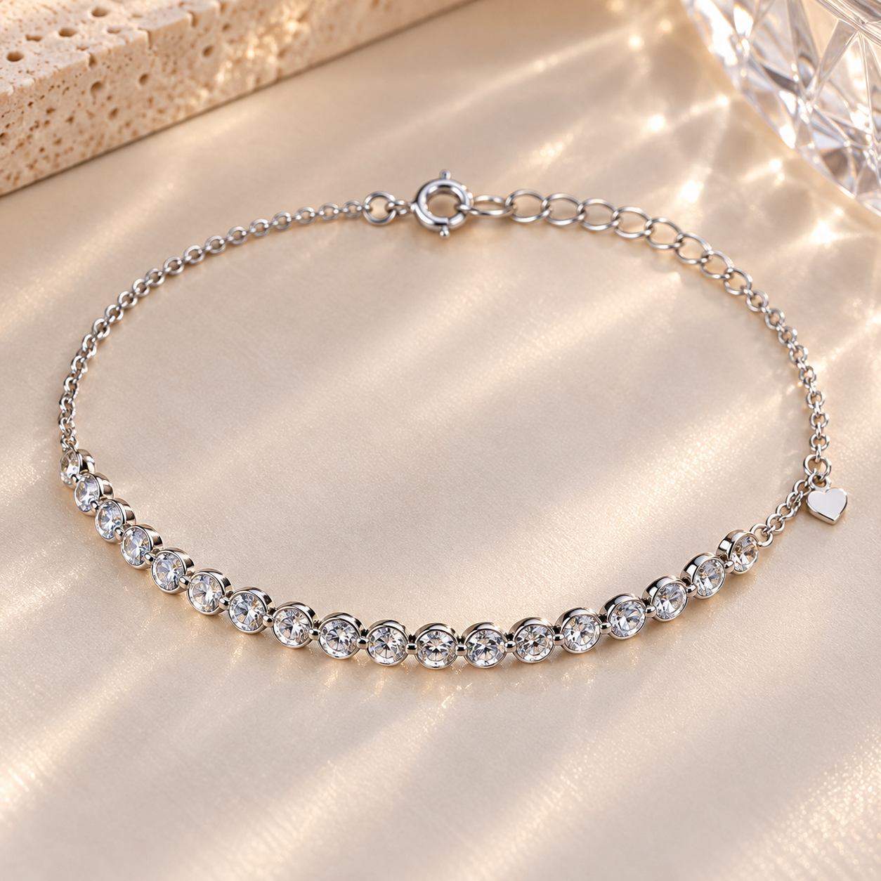 Tornozeleira Malha Oval com Riviera Cravação Inglesa Cristal