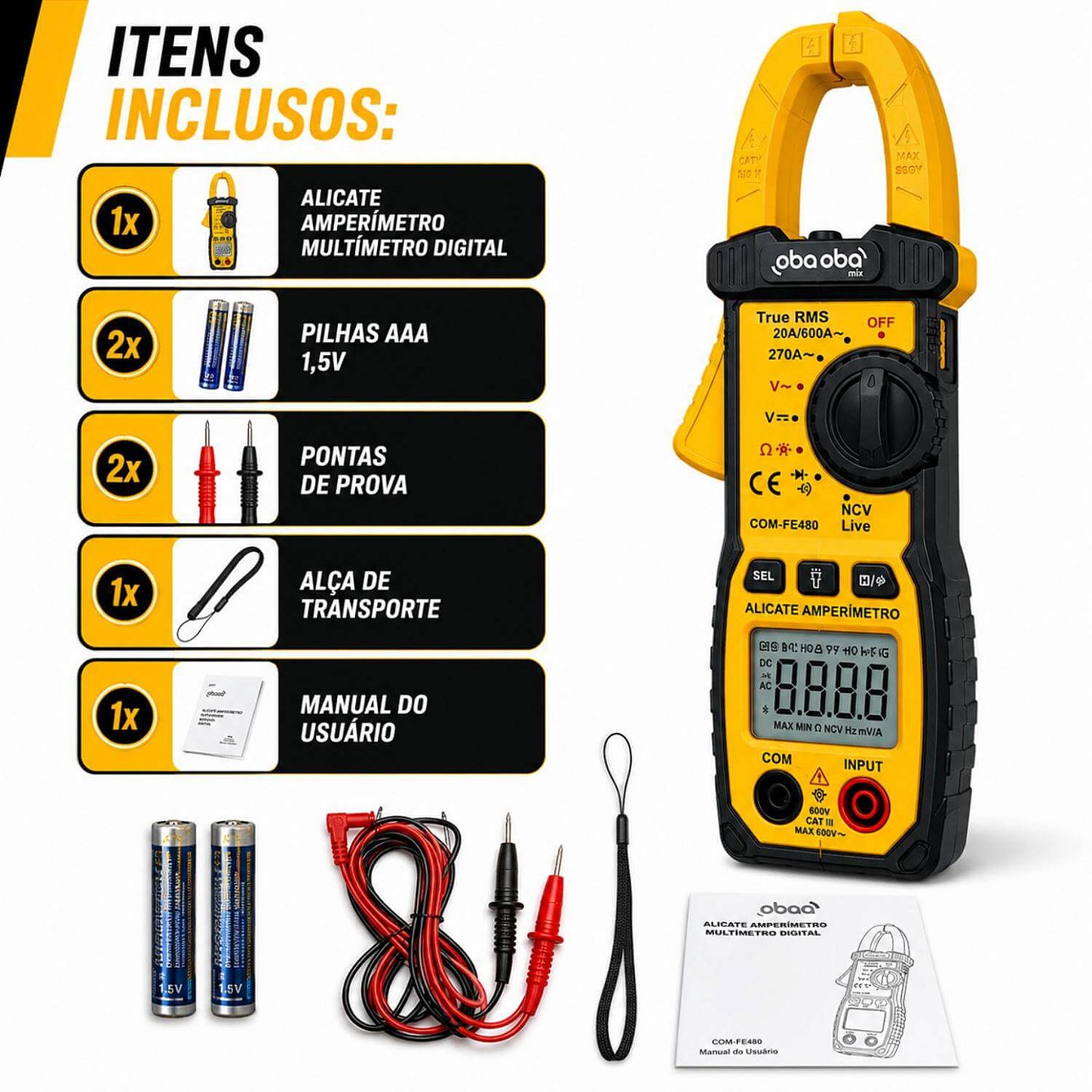 Alicate Amperímetro Digital True RMS 600A NCV Automático