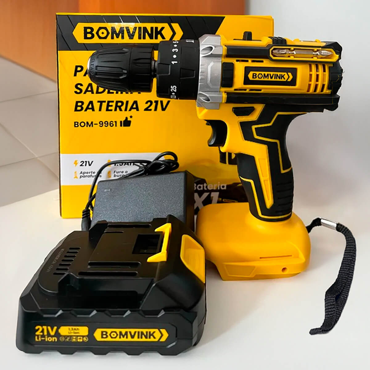 Parafusadeira Furadeira 21V Bomvink 28Nm com Bateria