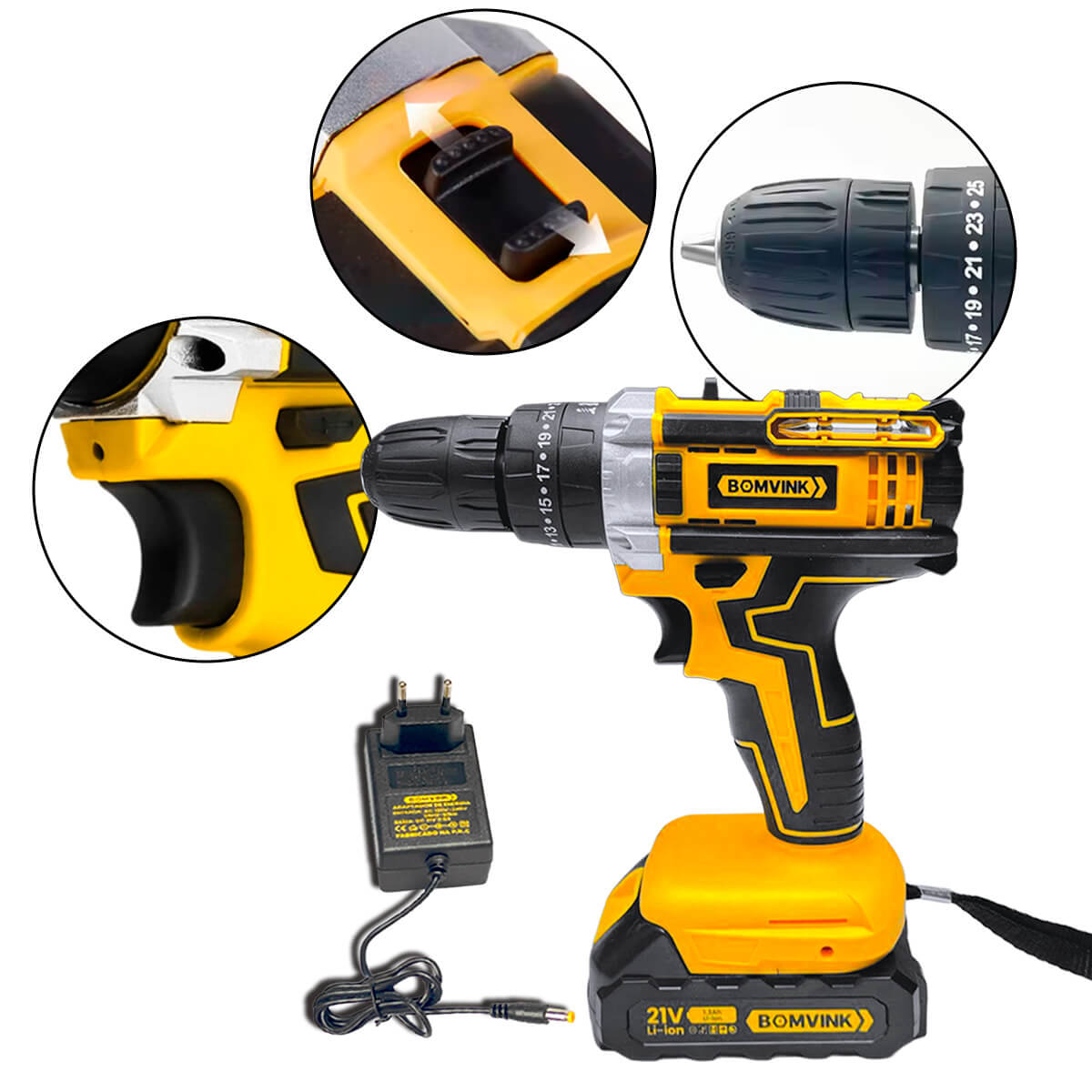 Parafusadeira Furadeira 21V Bomvink 28Nm com Bateria