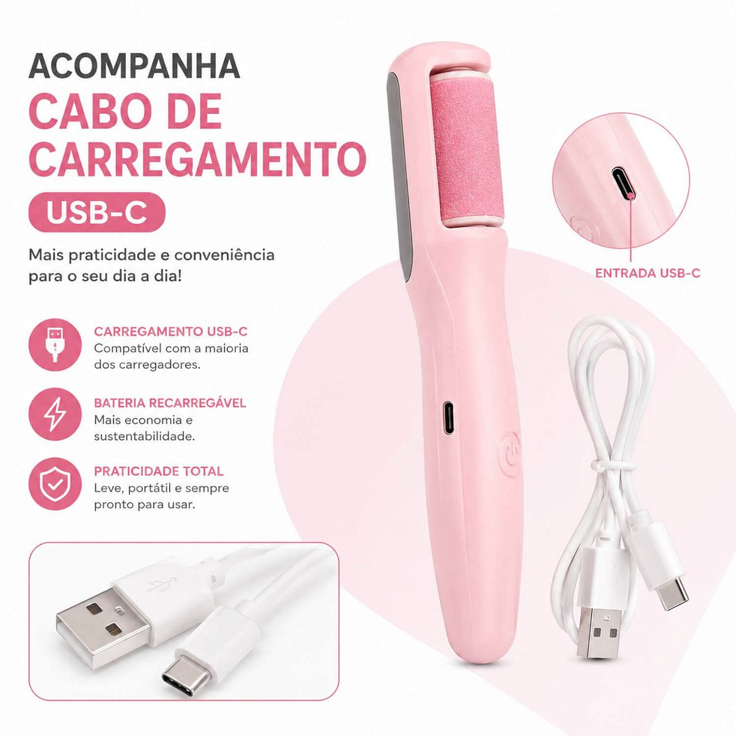 Lixa Elétrica para Pés Recarregável USB-C Removedor de Calos