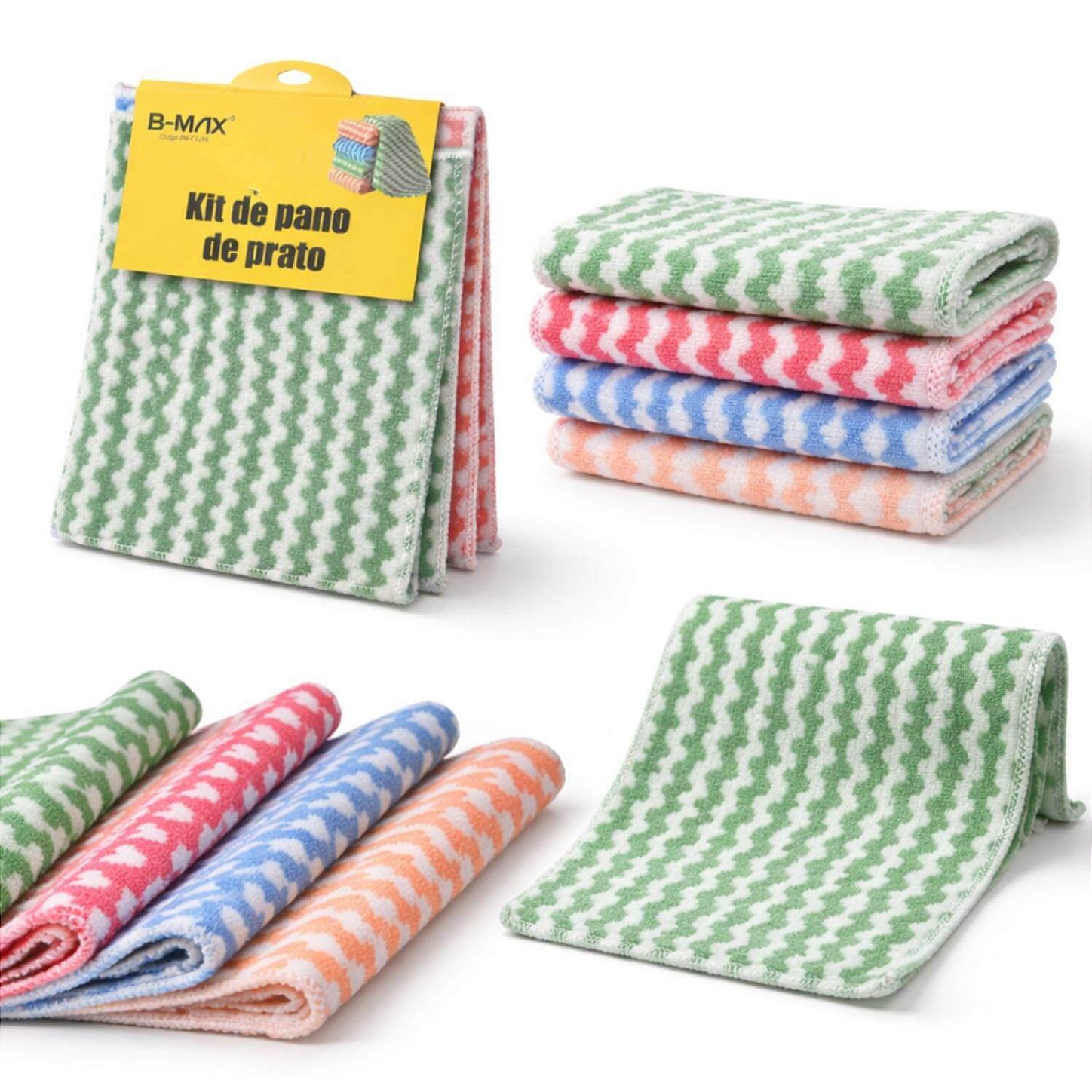Kit com 4 Panos de Limpeza em Microfibra 23x23 cm B-MAX