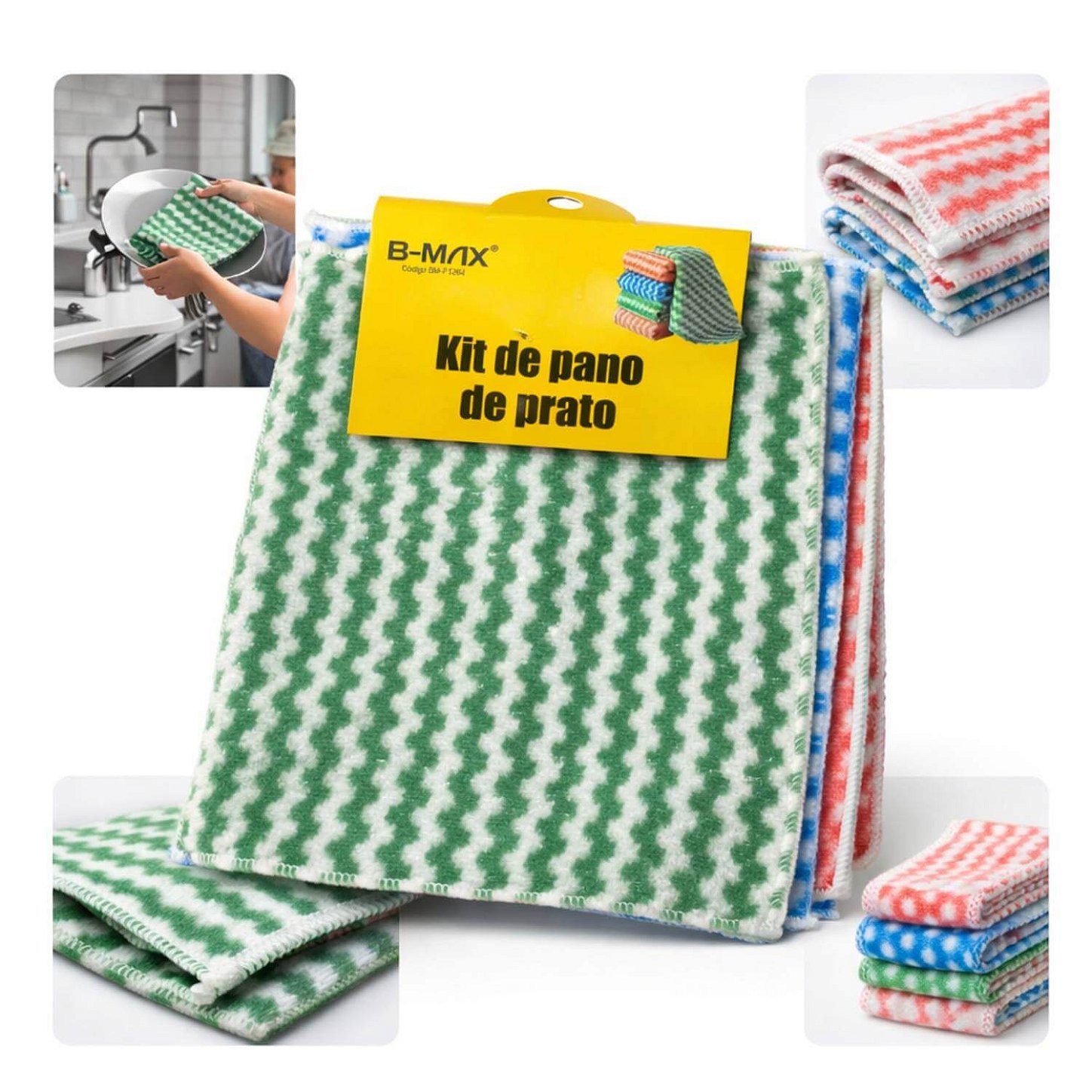 Kit com 4 Panos de Limpeza em Microfibra 23x23 cm B-MAX