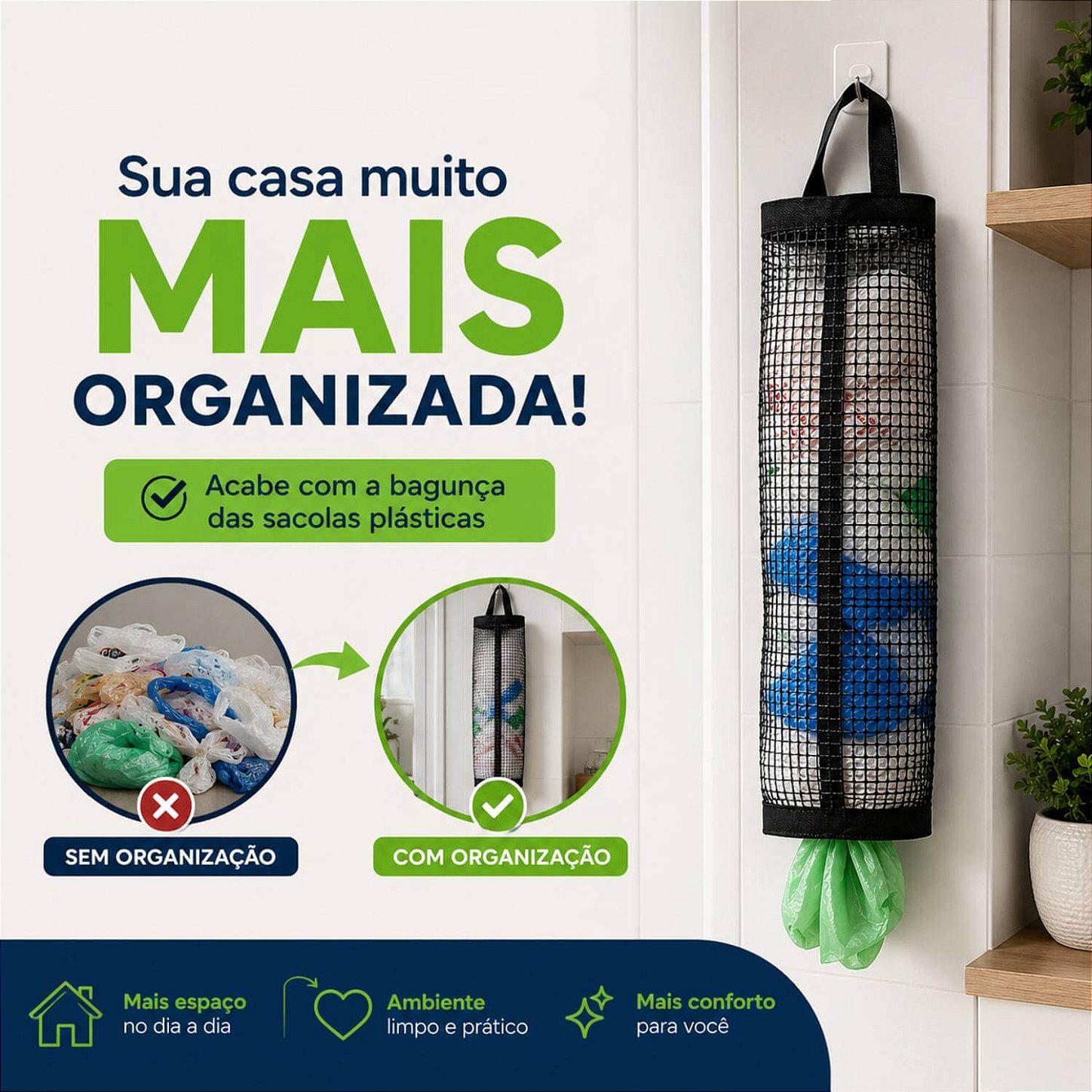 Organizador Pendurável para Sacolas Plásticas 37x15 cm