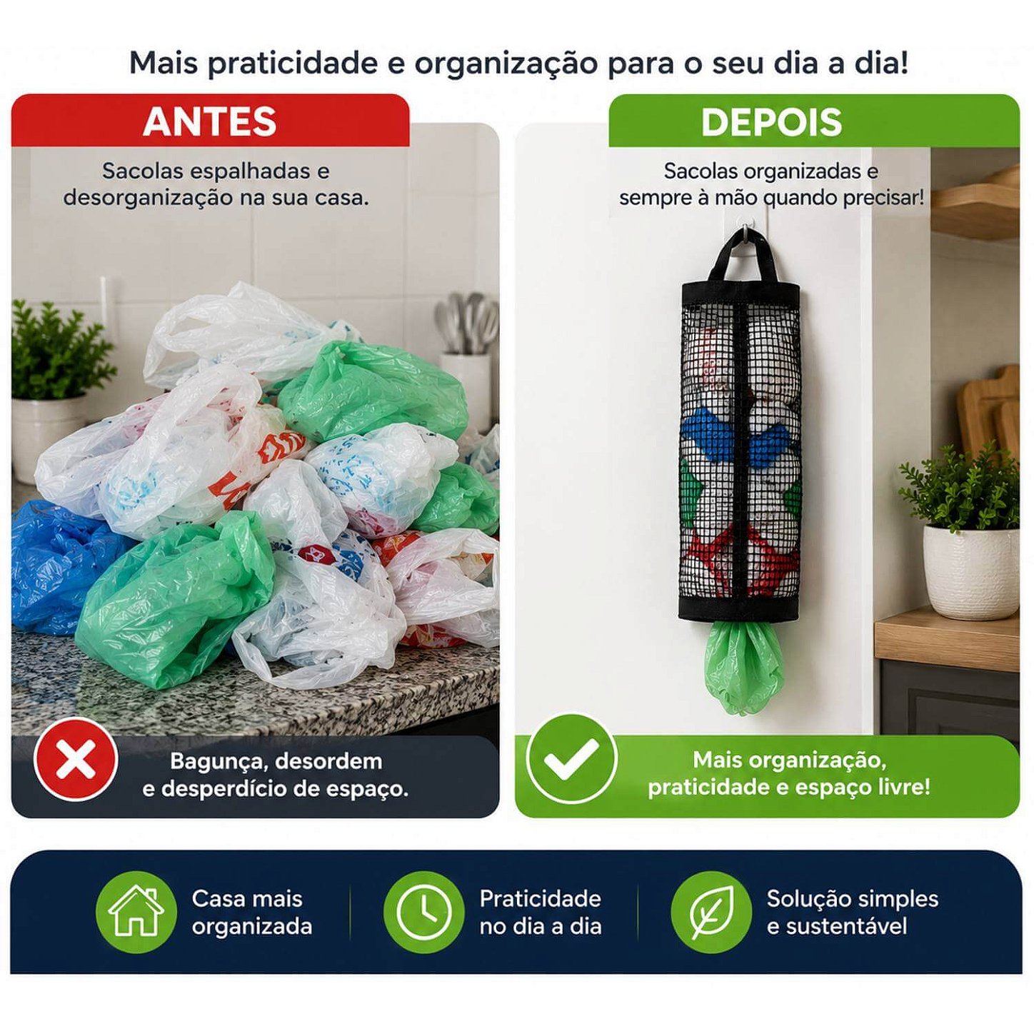 Organizador Pendurável para Sacolas Plásticas 37x15 cm