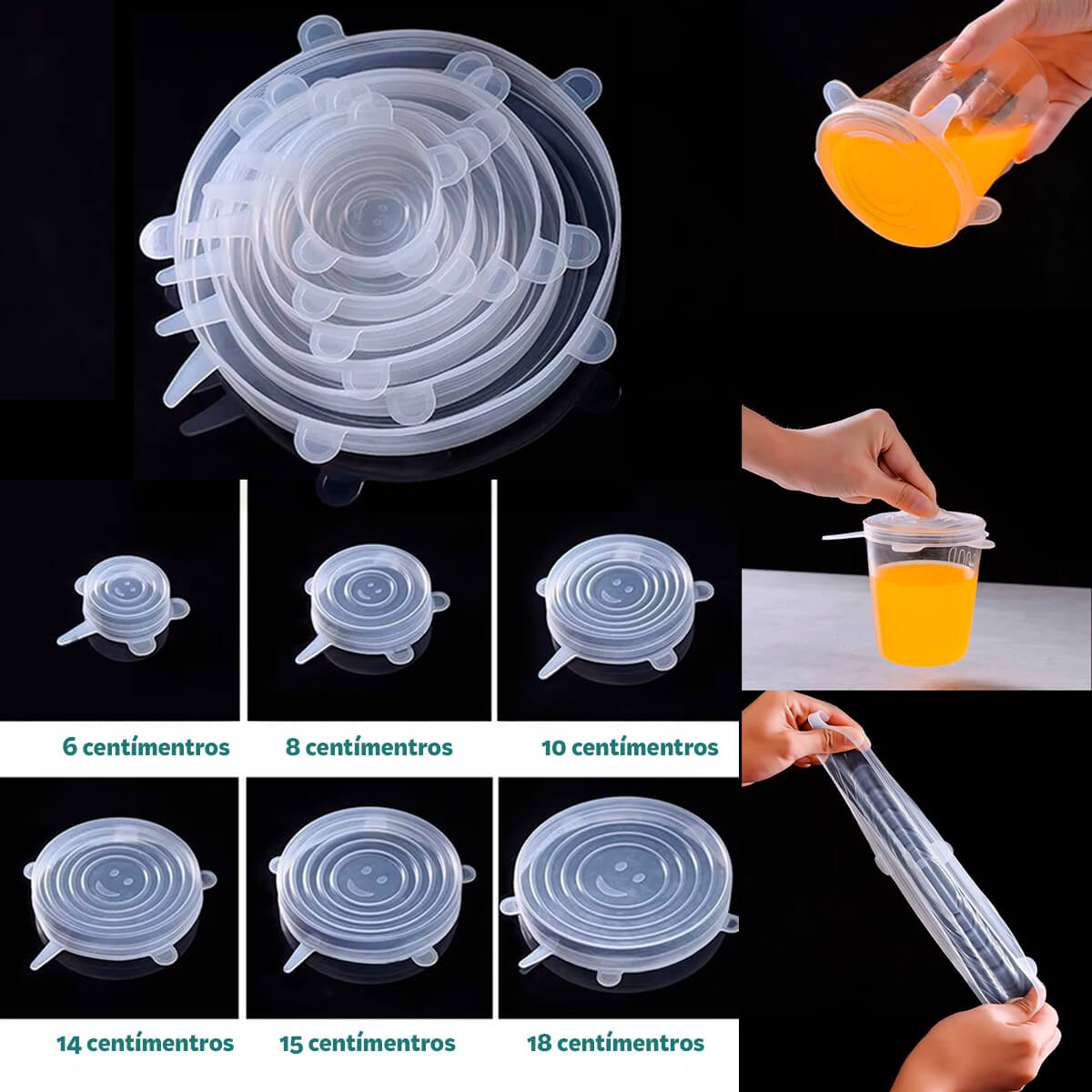 Kit 6 Tampas de Silicone Ajustáveis Reutilizáveis