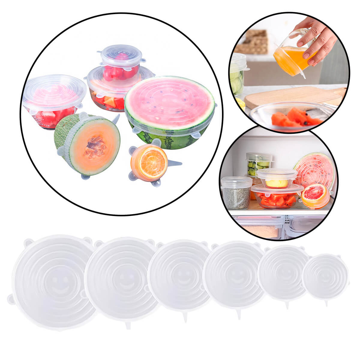 Kit 6 Tampas de Silicone Ajustáveis Reutilizáveis