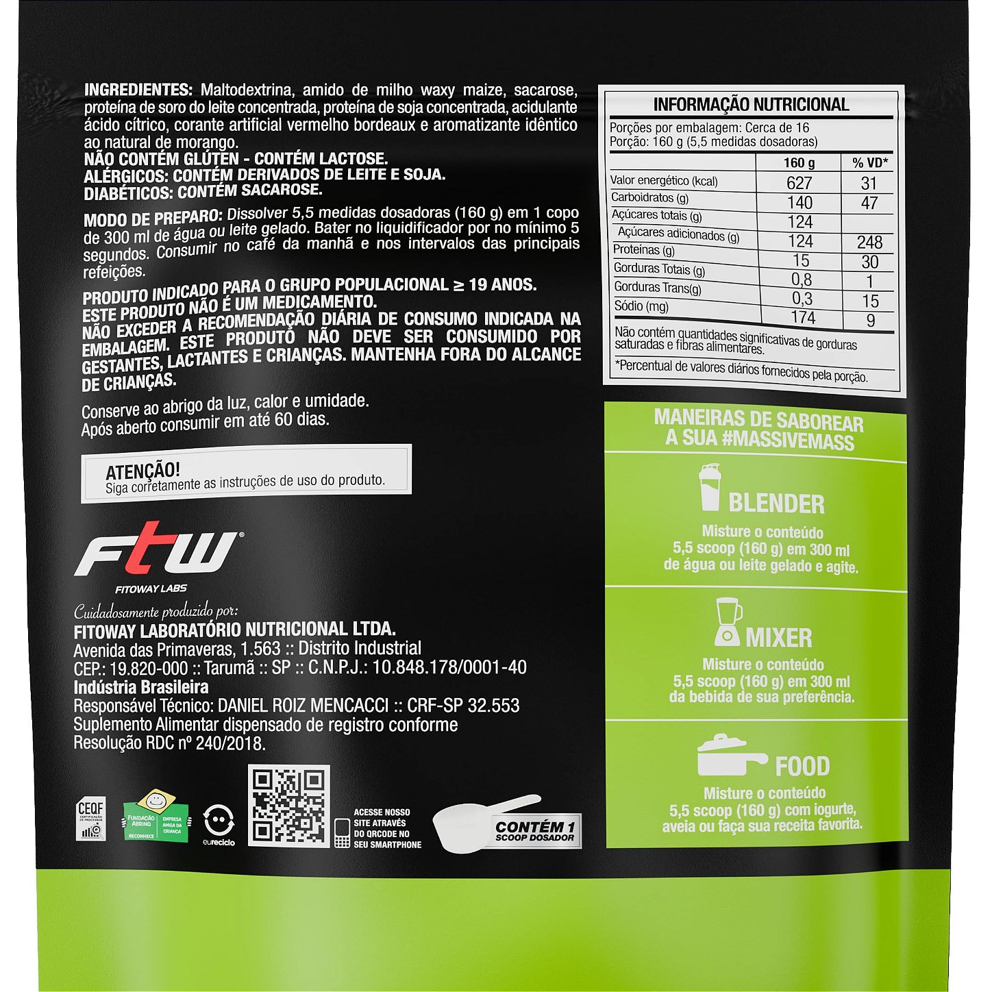 FTW Diabo Verde Massive Mass Hipercalórico 2,5kg