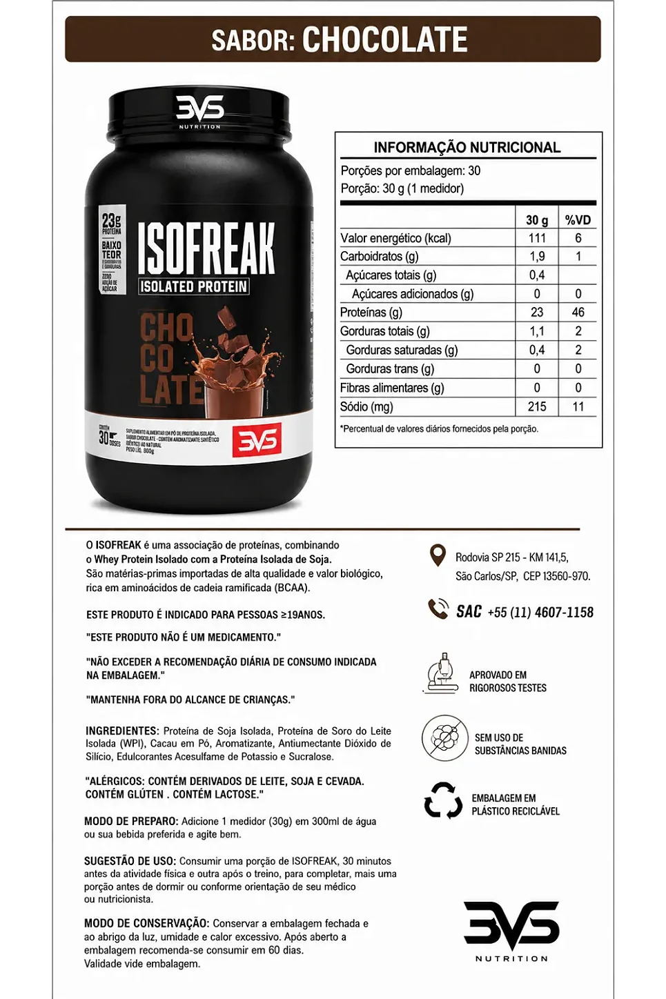 Proteína Isolada 3VS Nutrition Isofreak 900g Chocolate