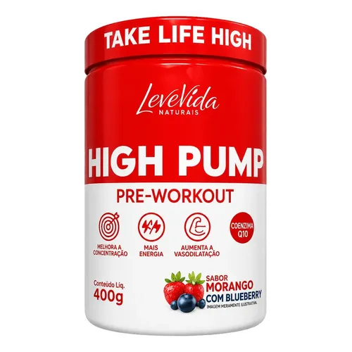 Pré Treino High Pump Levevida 400g sabor Morango Com Blueberry
