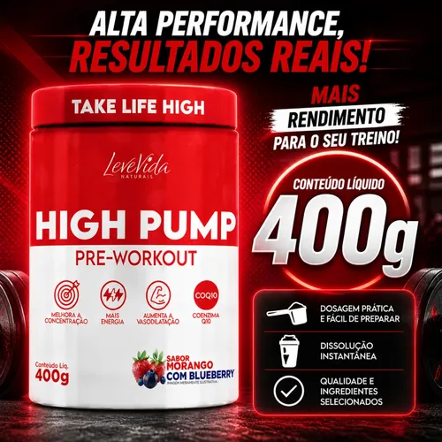 Pré Treino High Pump Levevida 400g sabor Morango Com Blueberry