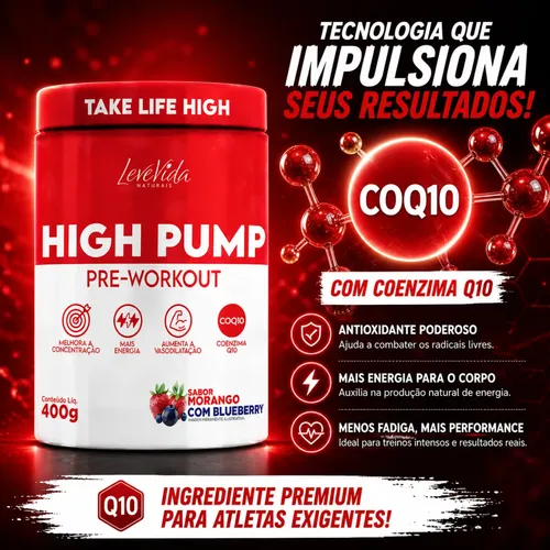 Pré Treino High Pump Levevida 400g sabor Morango Com Blueberry