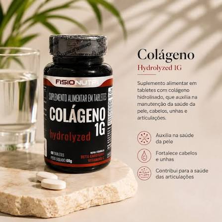 Colágeno Hidrolisado 1g FisioNutri em Tabletes - Pote com 60