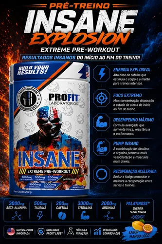 Pre Treino Profit Insane Explosão de Energia - Sabor Uva