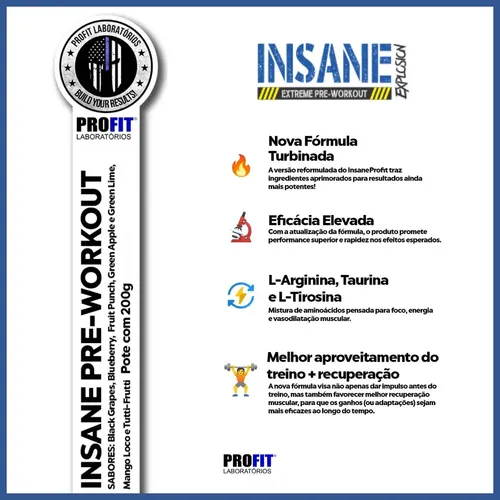 Pre Treino Profit Insane Explosão de Energia - Sabor Uva