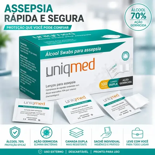 Lenços Álcool Swab 70% Uniqmed 100un