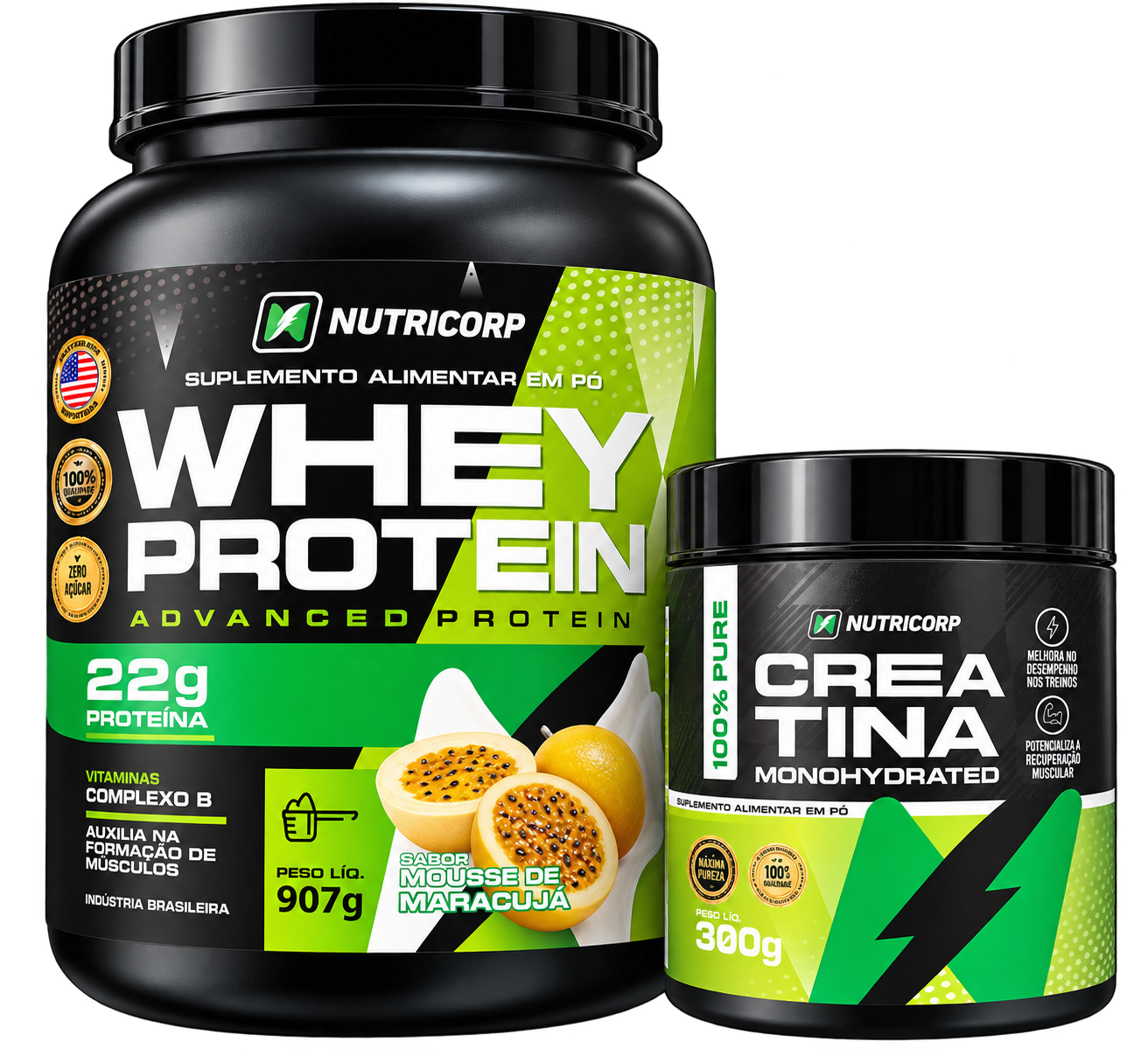Kit Nutricorp Whey 900g e Creatina Pura 300g