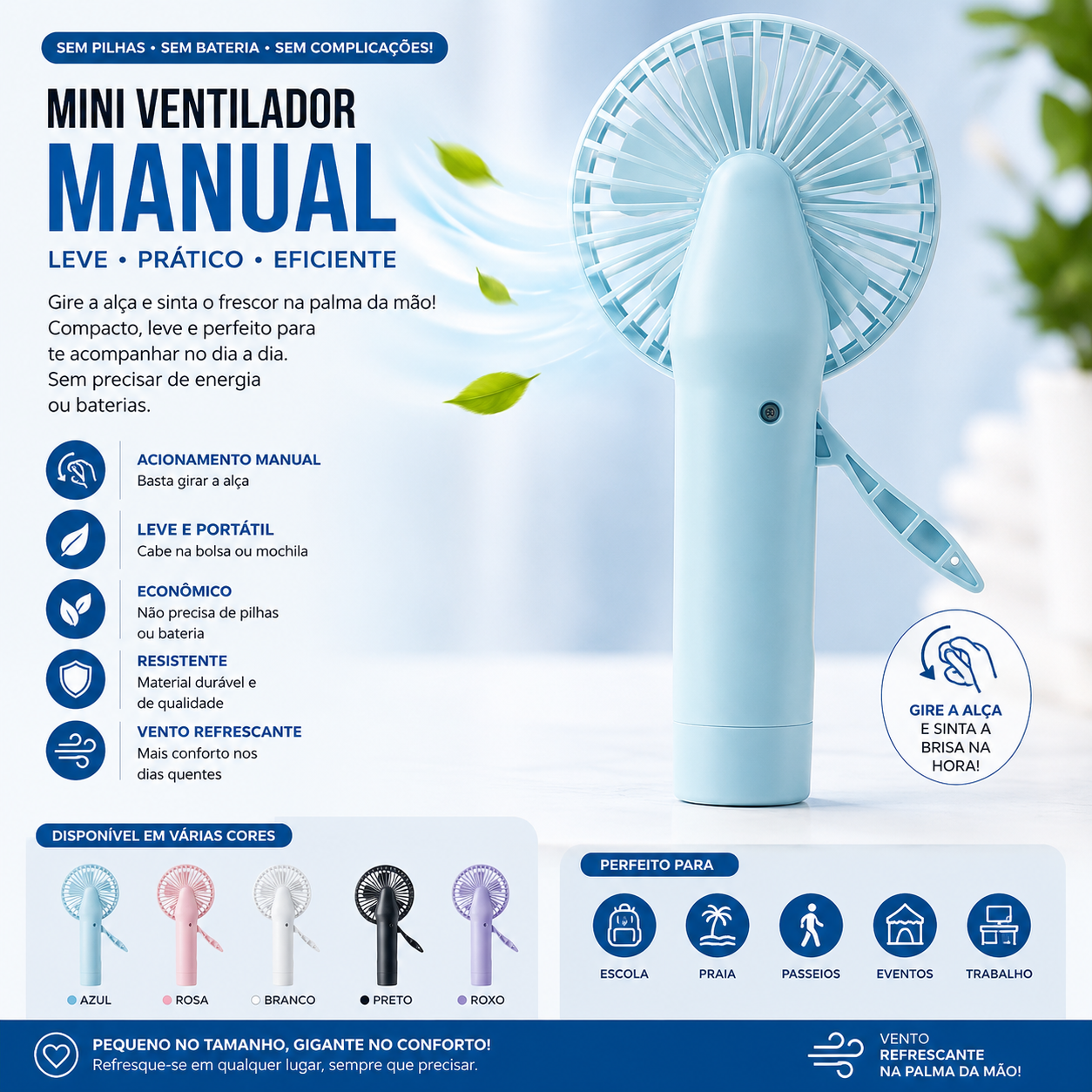 Kit 20 Mini Ventilador Manual Portátil