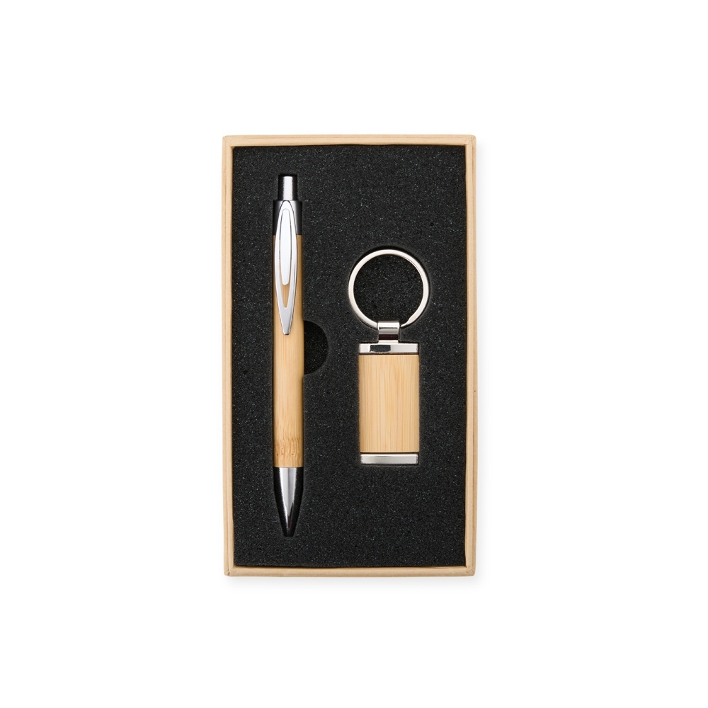 20 Kits Caneta e Chaveiro Bambu Personalizado