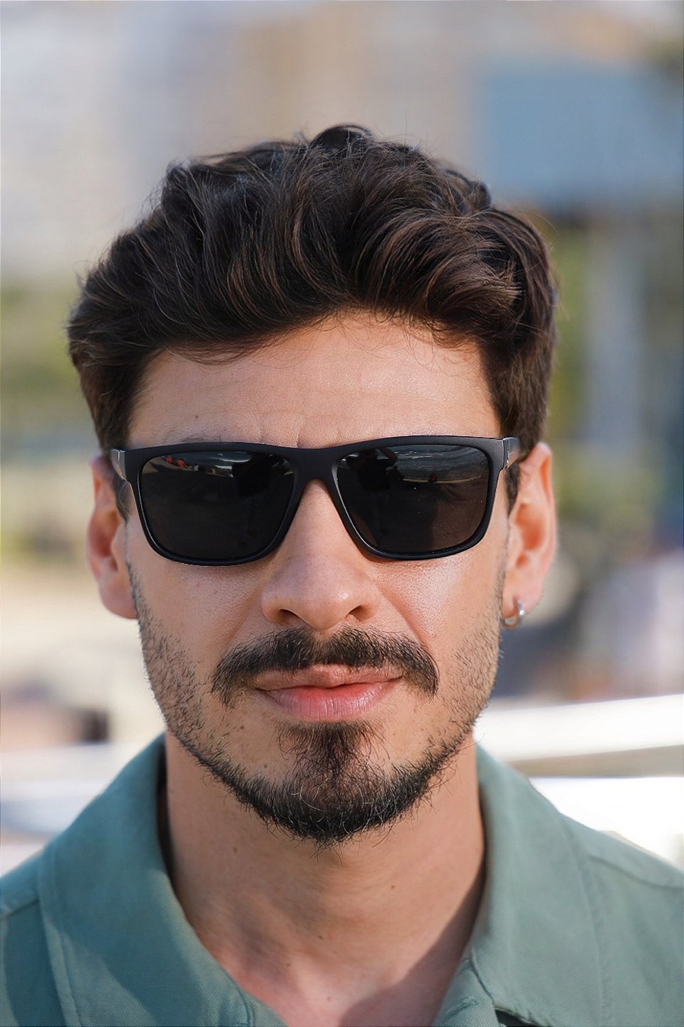 Óculos de Sol Retangular Polarizado Espanha Premium- Preto Fosco - Acetato