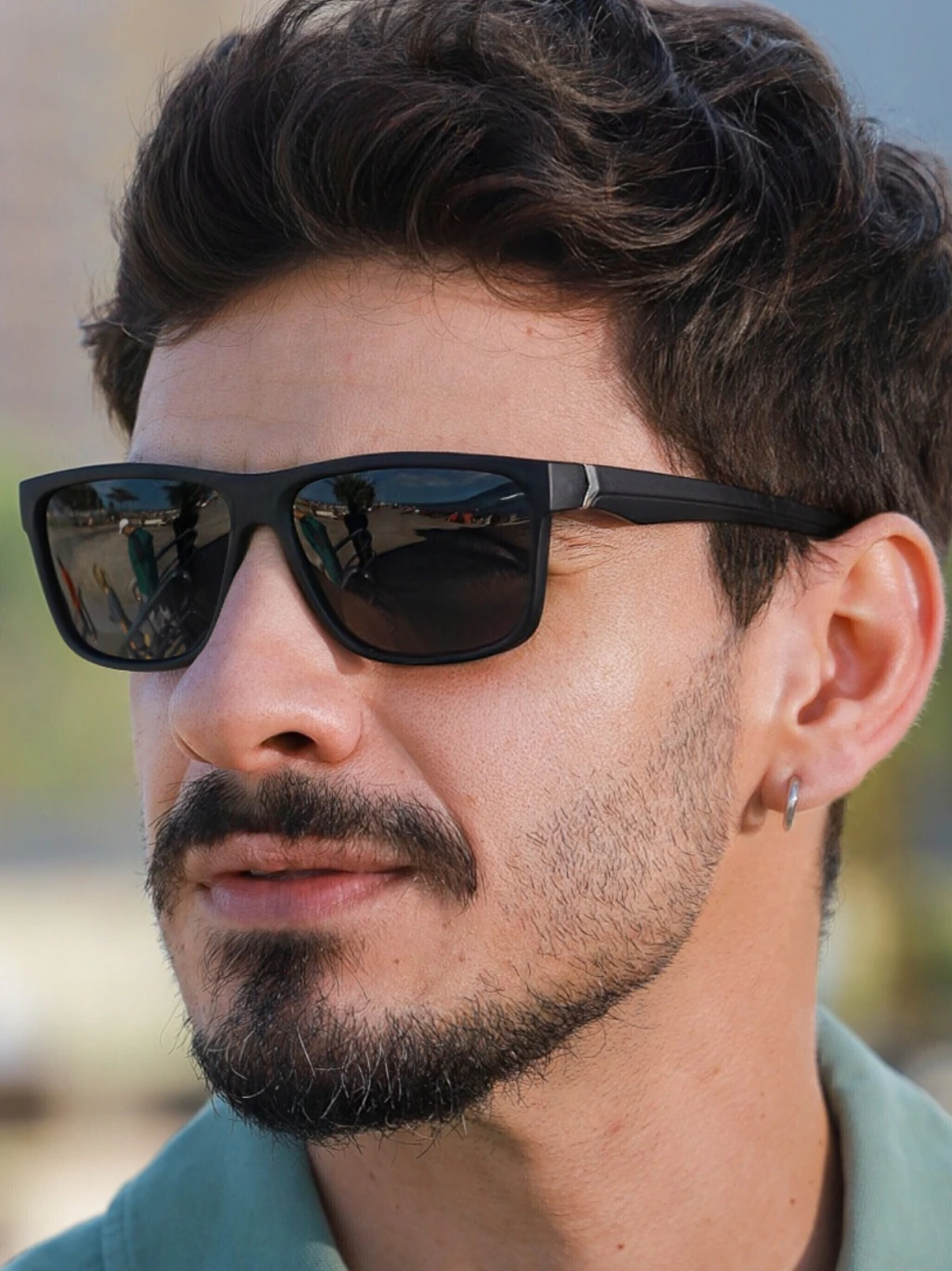 Óculos de Sol Retangular Polarizado Espanha Premium- Preto Fosco - Acetato