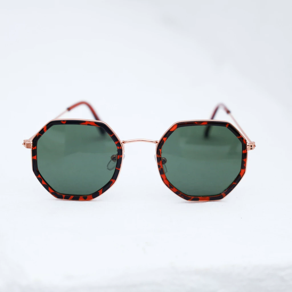 Óculos de Sol Blogueira Octogonal Jess - Verde Camuflado - Metal Rosê
