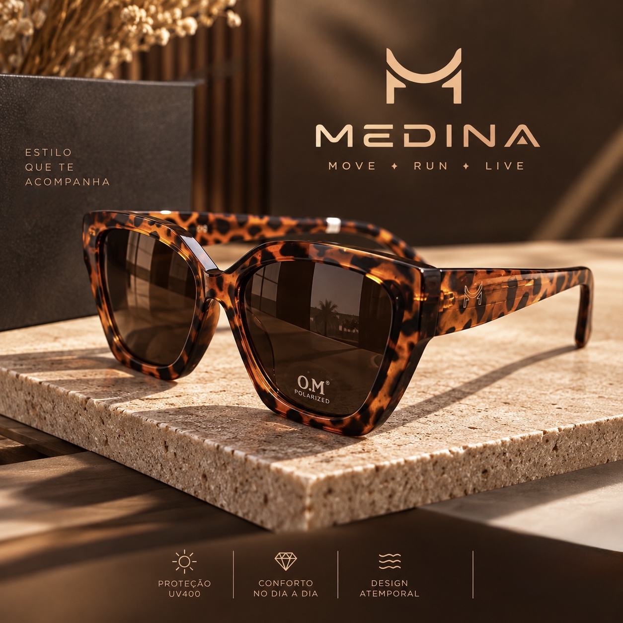 Óculos de Sol Premium Polarizado Mafê - Camuflado - Acetato
