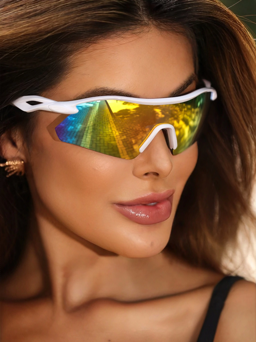 Óculos de Sol Esportivo Máscara Prime - Amarelo Multicolors Branco Preto - Injetado