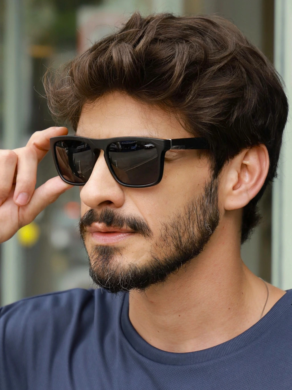Óculos de Sol Retangular Polarizado Premium Berlim - Preto Fosco - Acetato