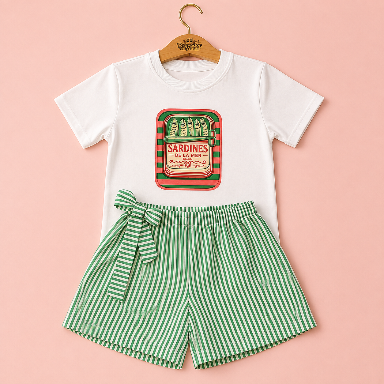 Conjunto Infantil Menina Sardinha Retrô - Camiseta e Short Listrado