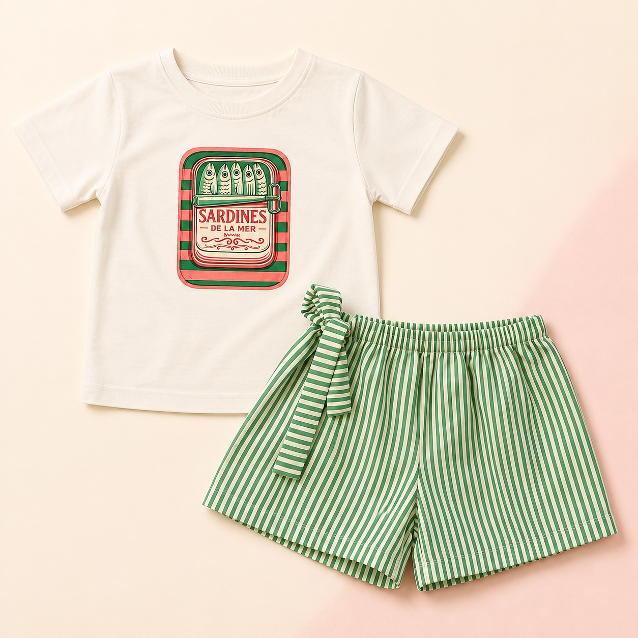 Conjunto Infantil Menina Sardinha Retrô - Camiseta e Short Listrado
