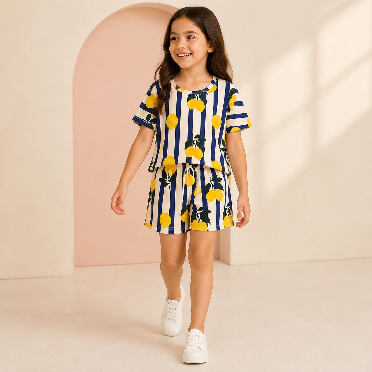 Conjunto Infantil Menina Limão Siciliano Listrado - Blusa e Short
