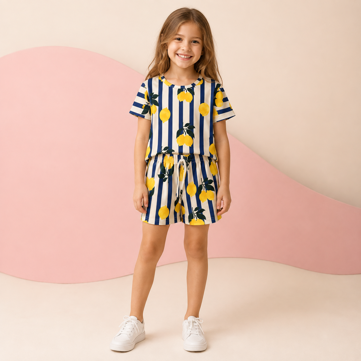 Conjunto Infantil Menina Limão Siciliano Listrado - Blusa e Short