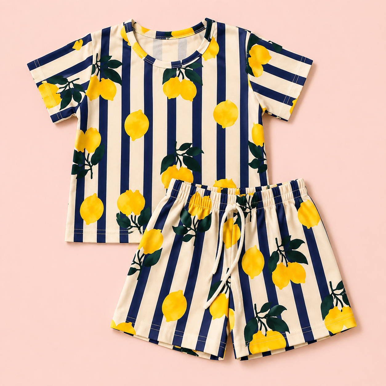 Conjunto Infantil Menina Limão Siciliano Listrado - Blusa e Short
