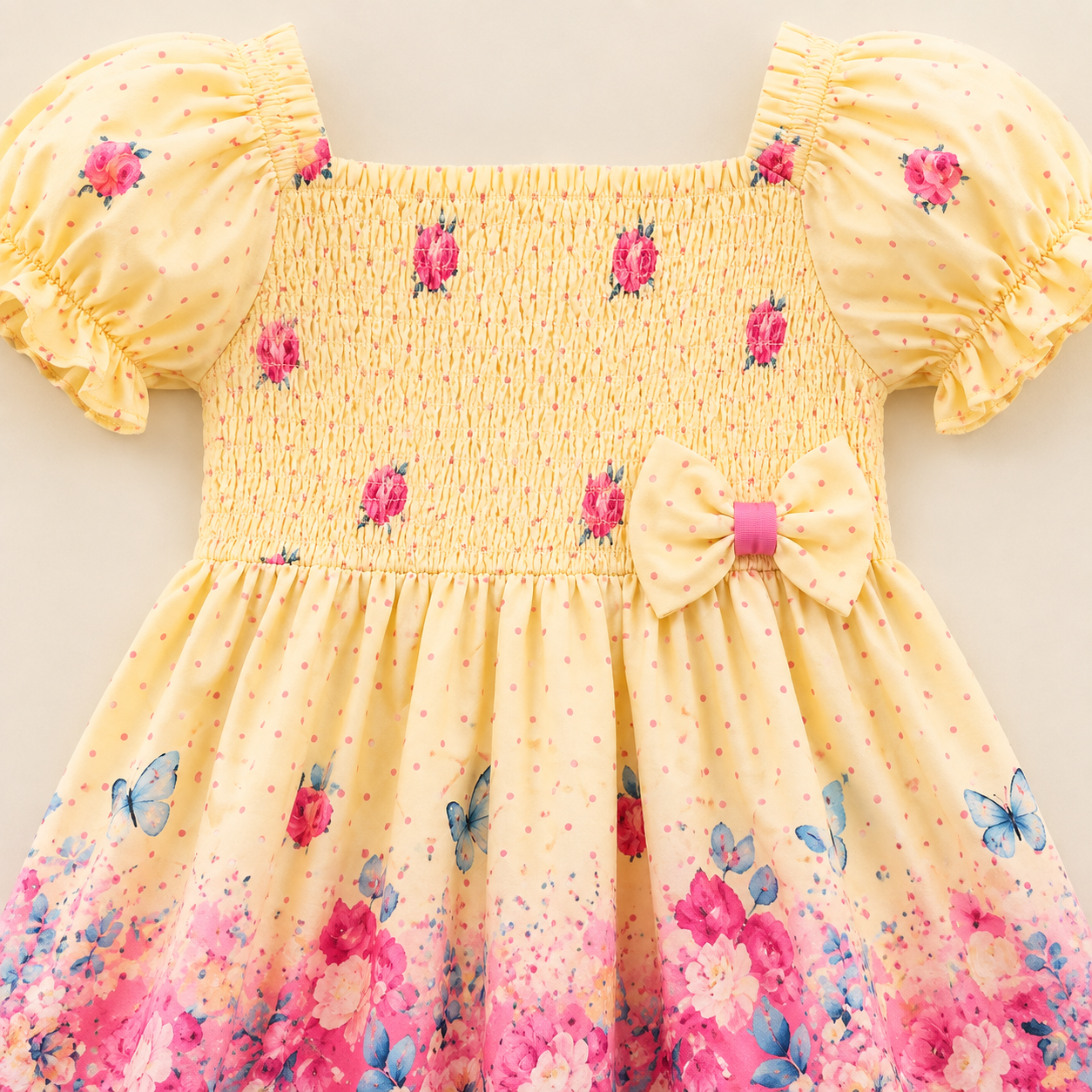 Vestido Infantil Flores e Borboletas Rosa