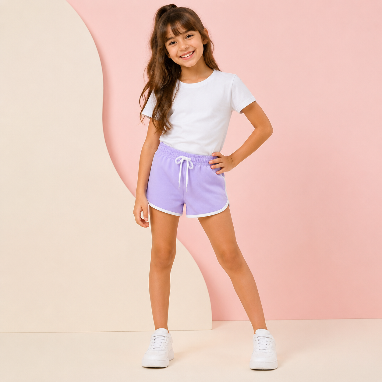 Short Infantil Menina Moletinho Esportivo Retrô com Cós Elástico