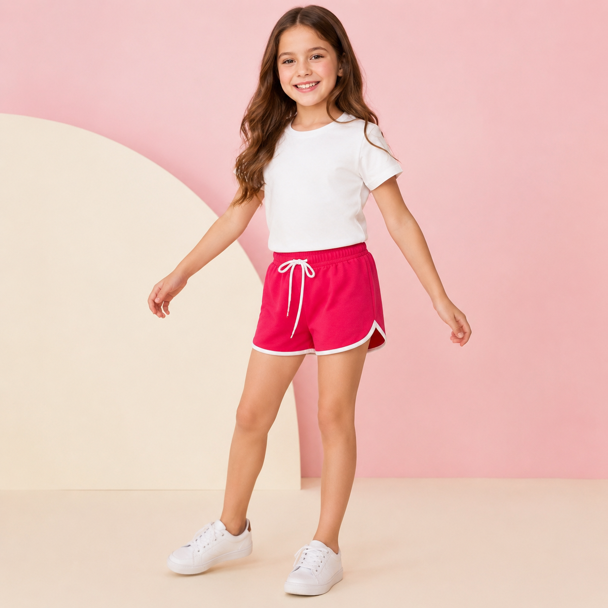 Short Infantil Menina Moletinho Esportivo Retrô com Cós Elástico
