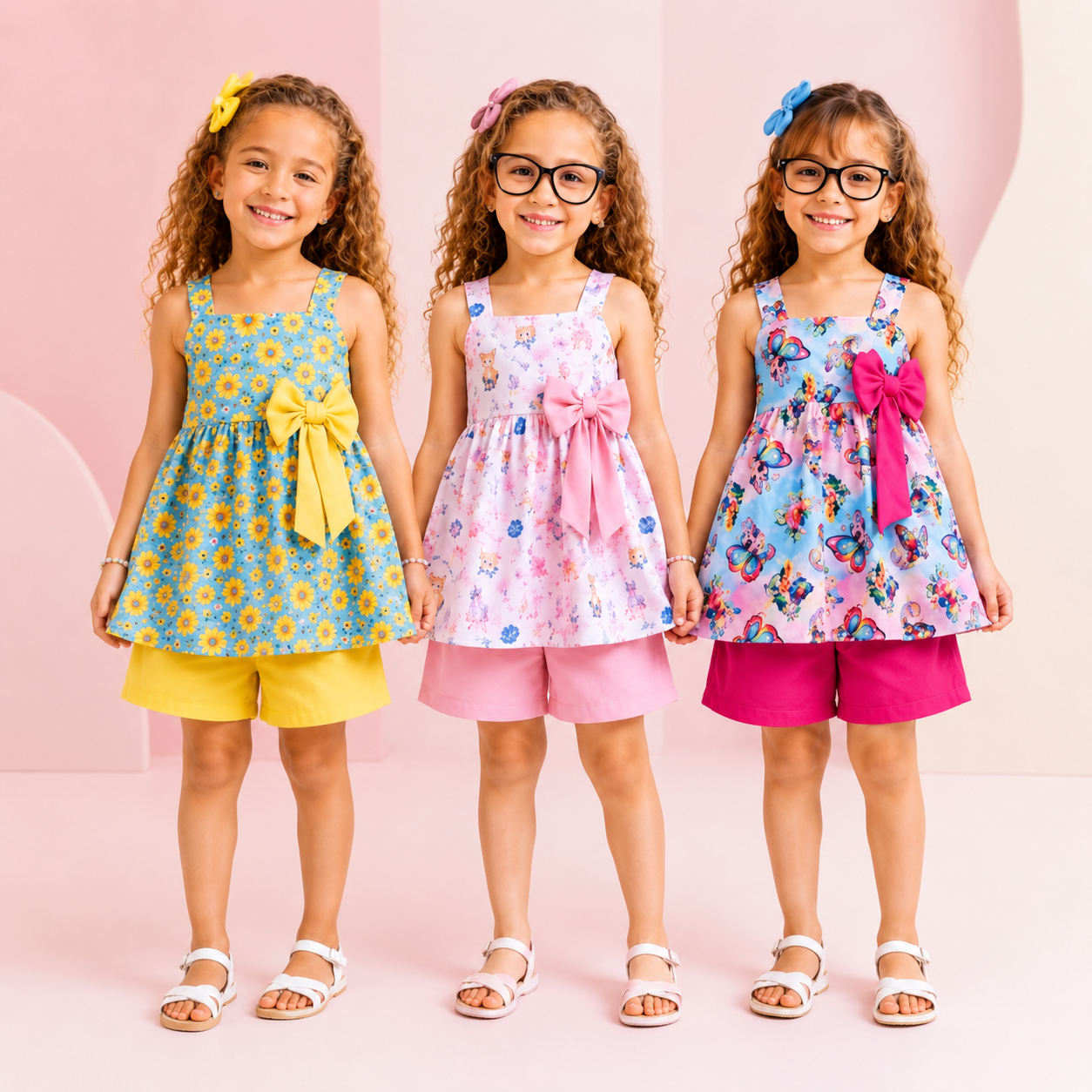 Conjunto Infantil Menina Bata Floral com Laço + Short