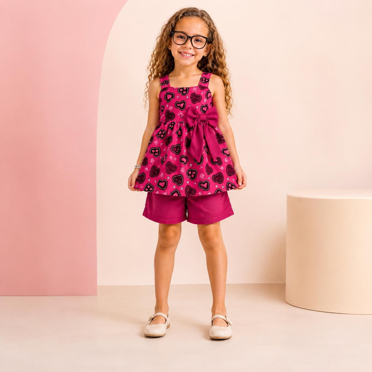 Conjunto Infantil Menina Bata Floral com Laço + Short