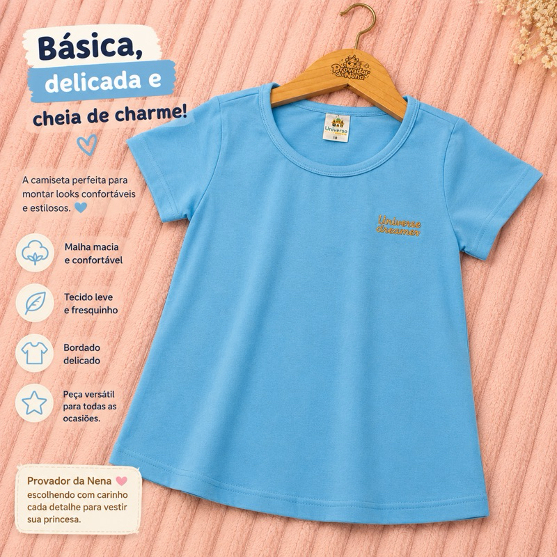 Camiseta Infantil Básica, Delicada e Cheia de Charme