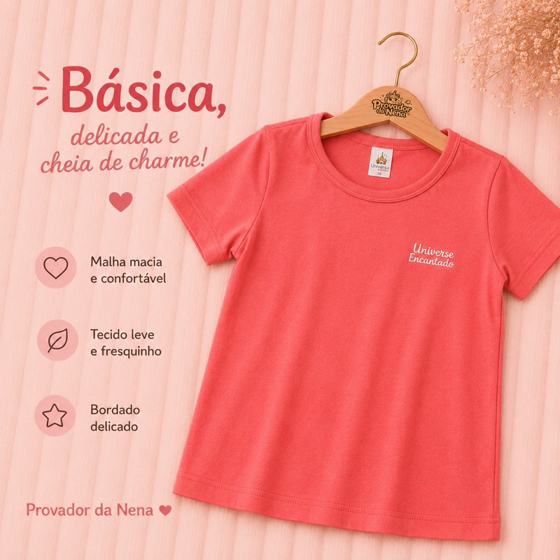 Camiseta Infantil Básica, Delicada e Cheia de Charme