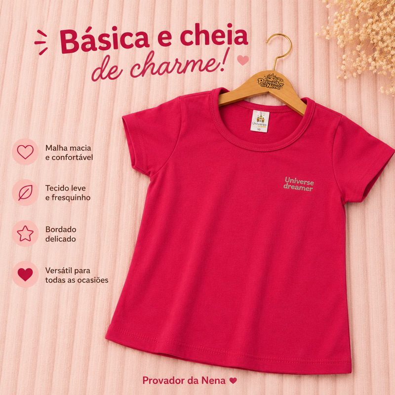 Camiseta Infantil Básica, Delicada e Cheia de Charme