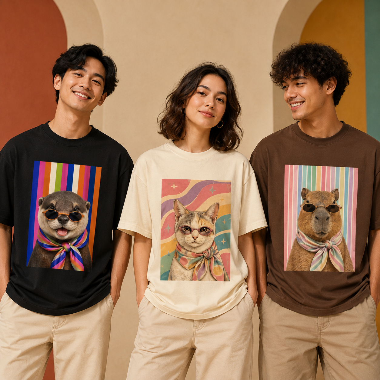 Camiseta Unissex Oversized Animais Retrô