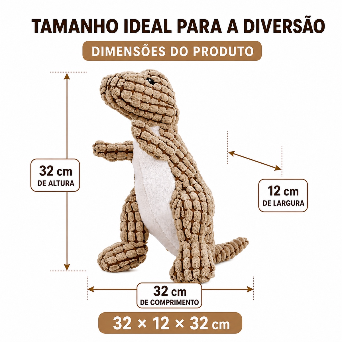 Brinquedo de Pelúcia Dinossauro Resistente com Som para Cães