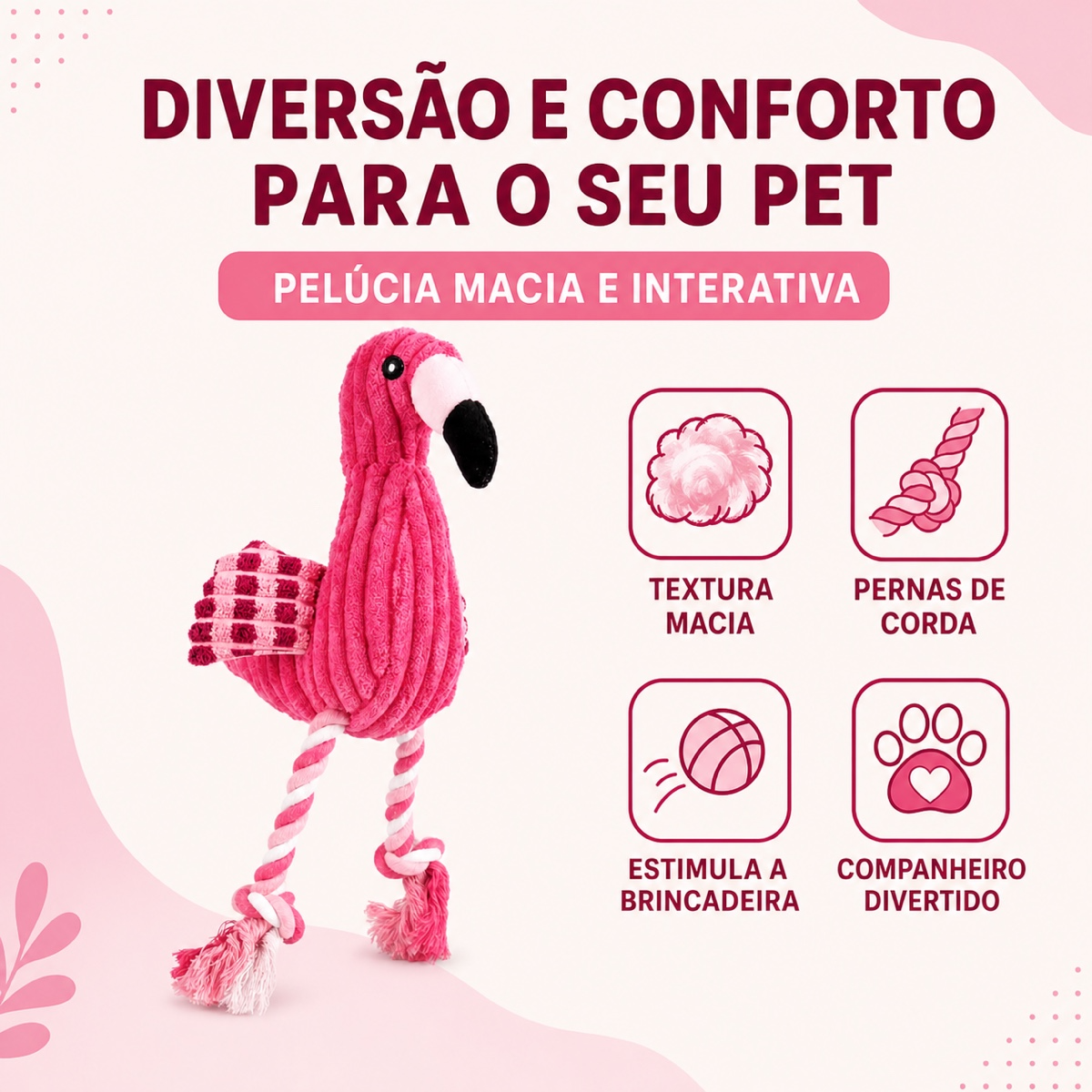 Brinquedo de Pelúcia Flamingo Resistente com Som para Cães
