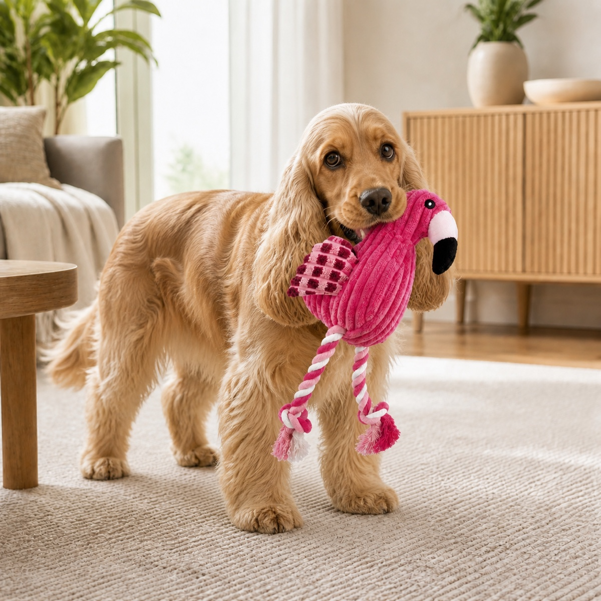 Brinquedo de Pelúcia Flamingo Resistente com Som para Cães