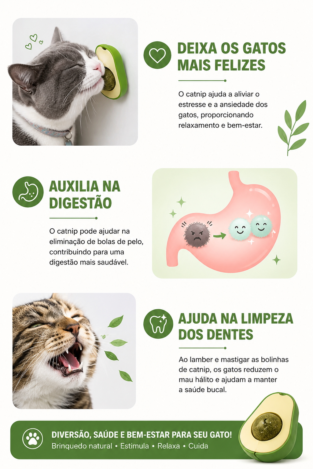 Kit 2 Brinquedos Abacate com Catnip para Gatos Mordedor Interativo