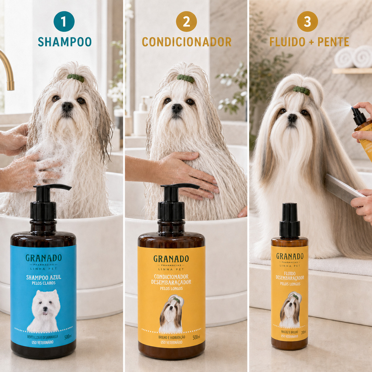 Kit Granado Pet Shampoo Azul Condicionador E Fluido Desembaraçador